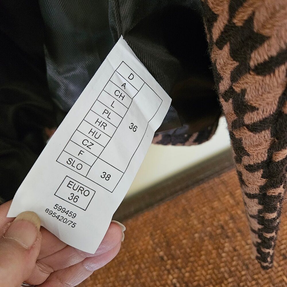 Orsay Brown Tan Wool Blend Houndstooth Jacket/ Coat Size 6 - Picture 8 of 10